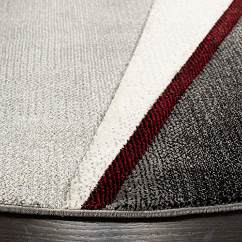 SAFAVIEH Hollywood Collection Area Rug - 9' Round, Grey & Red, Mid-Century Modern Design, Non-Shedding & Easy Care, Ideal for High Traffic Areas in Living Room, Bedroom (HLW712K)