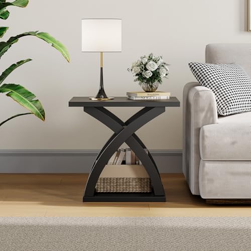 End Side Table Set of 2, Modern End Table with Storage Shelf, X-Design Side Table Living Room