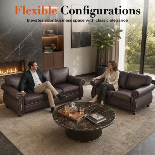 88" W Living Room Furniture Sets, 3-Seater&Loveseat, Brown, view 7