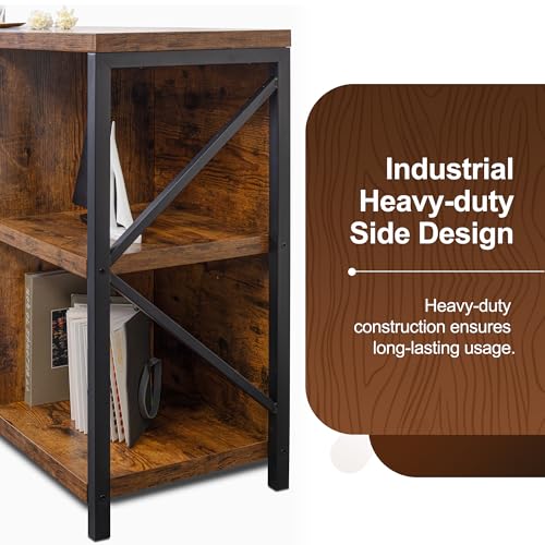 8 Cube Storage Organizer Bookshelf, Industrial Horizontal Bookcase, Accent Cubby Shelf, Media Console Table for Living Room, Home Office, 13.6" D x 63" W x 30.9" H, Rustic Brown