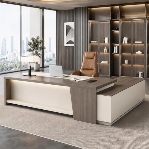 79 Inch L Shaped Executive Office Desk with Storage Cabinet, view 2
