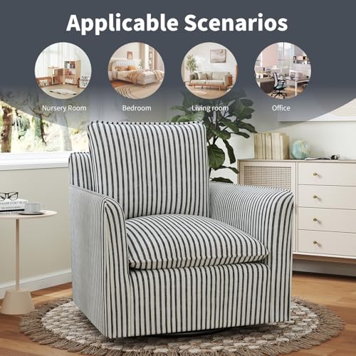 Swivel Accent Square Chair with Thick Padded Backrest Cushion, Swivel Reading Chair for Living Room Bedroom Small Spaces, Blue