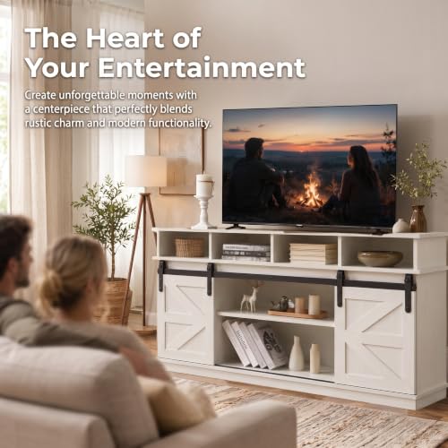 Farmhouse TV Stand for 65/60/55 Inch TV, TV Consoles with Sliding Barn Doors, view 8