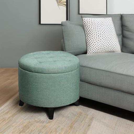 Designs4Comfort Round Storage Ottoman 19.75" - Versatile Contemporary Foot Stool for Living Room, Office, Green Fabric