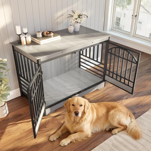 52" Dog Crate with Arched Doors, Grey, view 8