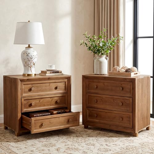 Solid Wood Nightstand with 3 Drawers Set of 2, view 2
