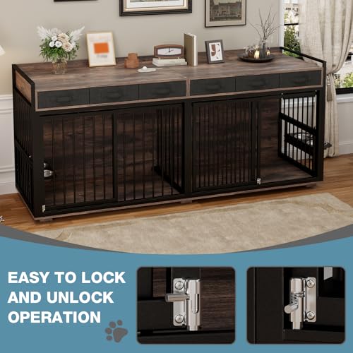 86.6" Double Dog Crate Furniture for 2 Dogs, view 8