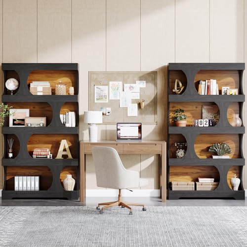 71" Tall Bookcase, 4-Tier S-Shaped Bookshelf, Wood Decorative Storage Shelving, view 7