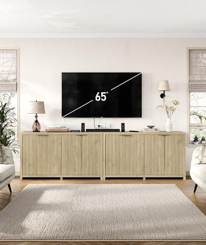 55 inch Oak Fluted Sideboard Buffet Cabinet with 4 Doors, Adjustable Shelves, view 7