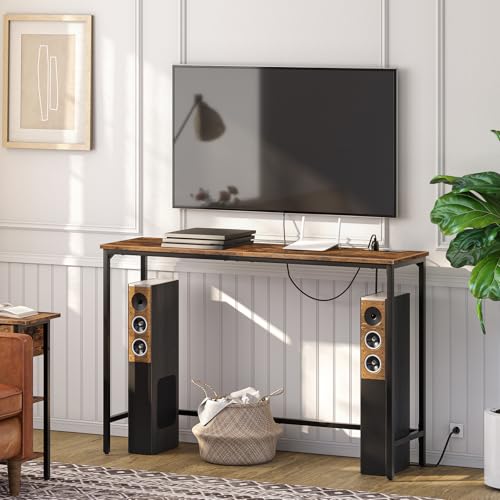 47.2" Console Table with Power Outlets and USB Ports, Sofa Narrow Entryway Table with Charging Station, Behind Couch Table, Hallway, Foyer, Living Room, Bedroom, Rustic Brown BF301XG01G1