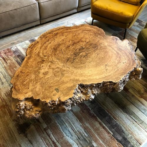 RESINHOMEFURNITURE Premium Solid Wood Live Edge Round Coffee Table Patio Table Console Table Living Room Table Hallway Table Office Table Corner Table End Table (Without Stand, 66 x 66 Inches)