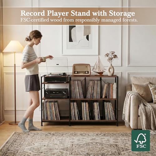 Vinyl Record Player Stand, Walnut, view 7