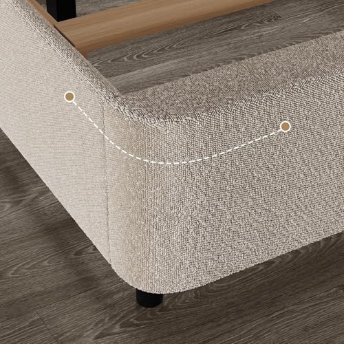 Queen Size Cloud Bed Frame, Beige Plush Boucle Upholstered Bed, view 7
