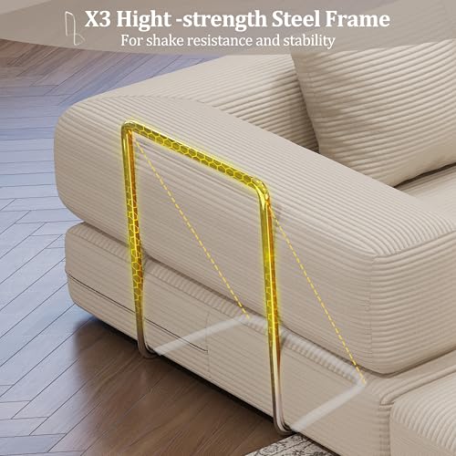 59.0 Inch Convertible Sofa Bed, 4-in-1Futon Sofas Bed Pull Out Sleeper Couch, Modern Deep Seat Sofa for Living Room, Corduroy Boneless Couches for Bedroom, Apartment, No Assembly Beige, 2 Seat