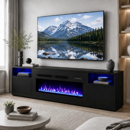 70” Fireplace TV Stand, Modern LED Entertainment Center, view 7