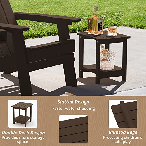 Adirondack Outdoor Side Table, 2-Tier Dark Brown HDPS Patio End Table Weather Resistant,Outdoor Morden Side Table for Patio, Pool, Porch