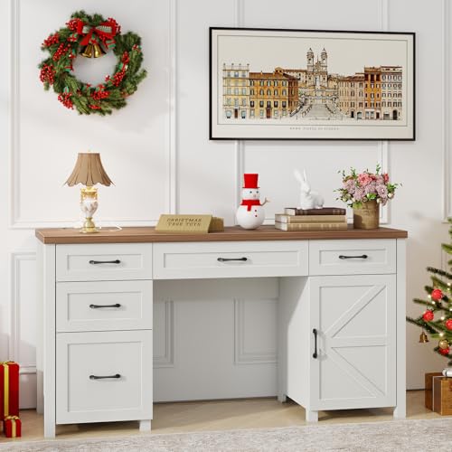 Farmhouse 61'' Executive Desk with 5 Drawers,Brown Top, view 7