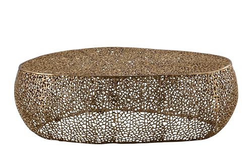 Modern Contemporary Oval-Shape 50" Coffee Table, Solid Aluminum intrigued Design, Mesh Cocktail Table, Creative Center Table for Living Room and Bedroom, Casted in Gold