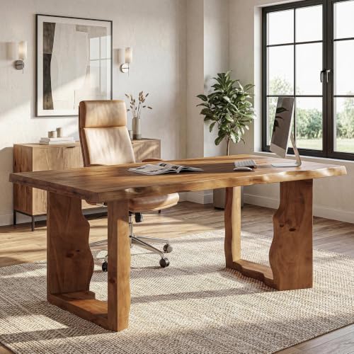 Farmhouse 63" Live Edge Rustic Solid Wood Executive Desk, view 2