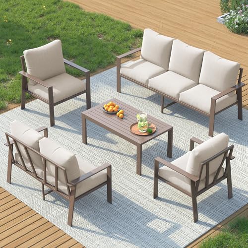 Aluminum Outdoor Patio Furniture Set 7-Seat Metal Patio Conversation Sets with Coffee Table and Water-Resistant Cushions, Modern Patio Sectional Sofa for Porch, Deck, Backyard, Poolside
