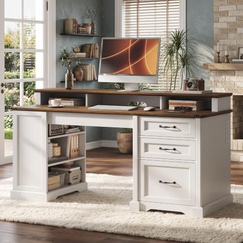 55" Farmhouse Executive Desk, Home Office/ Computer Desk with Monitor Stand, view 2