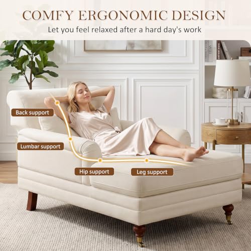 59.45'' Chaise Lounge Chair with Adjustable Backrest, Chenille Beige, view 7