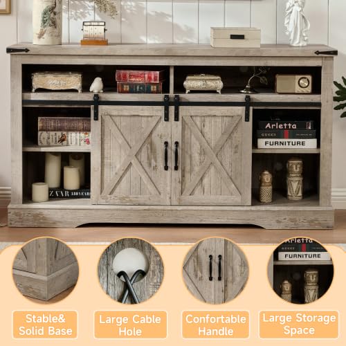 58" Fireplace TV Stand for TV up to 65 Inch with Farmhouse Sliding Barn Doors, view 7