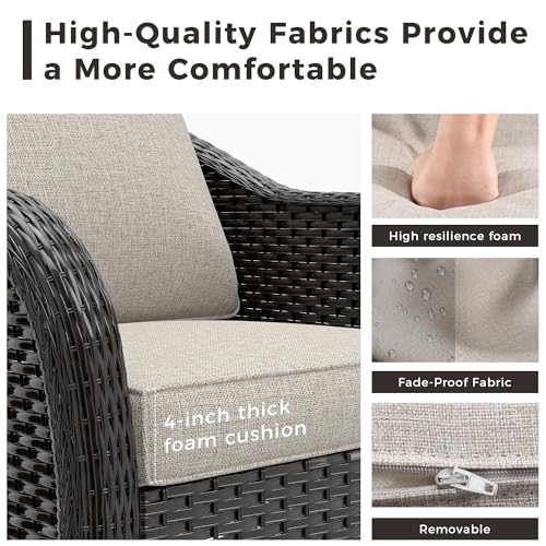 Patio PE Rattan Chairs Set of 2, All-Weather & Steel Frame Outdoor Conversation Furniture Set with Washable Cushions for Garden, Bistro, Deck, Yard (Beige)