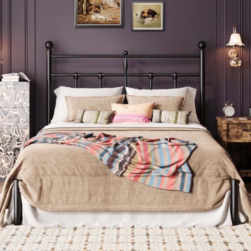 Full Size Metal Platform Bed Frame with Victorian Vintage Headboard/Under Bed, view 2