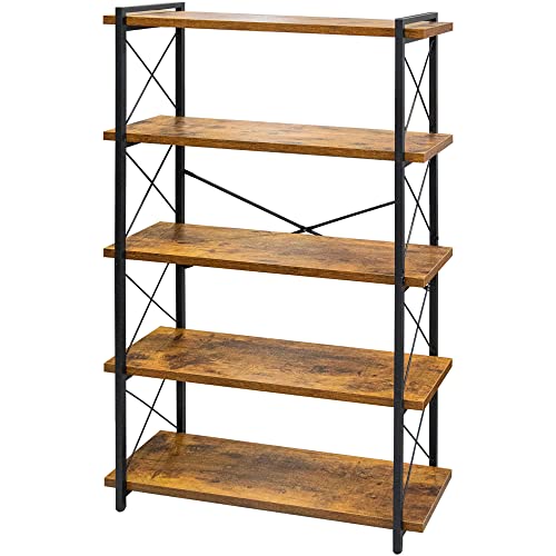 Bookshelf, 5-Tier Industrial Bookcase, Rustic Open Book Shelf, view 2