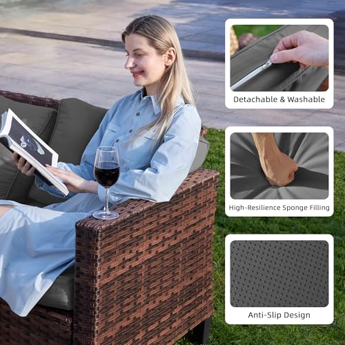 Patio Furniture Set, 5 Pieces Outdoor Conversation Sets with Rocking Swivel Chairs, Wicker Rattan Outdoor Sofa Set with Storage Table and Waterproof Covers for Backyard, Deck, Porch, Grey