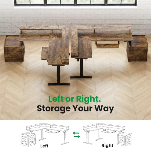 63x55 L-Shaped Standing Desk with Storage Cabinet & Monitor Shelf, view 8