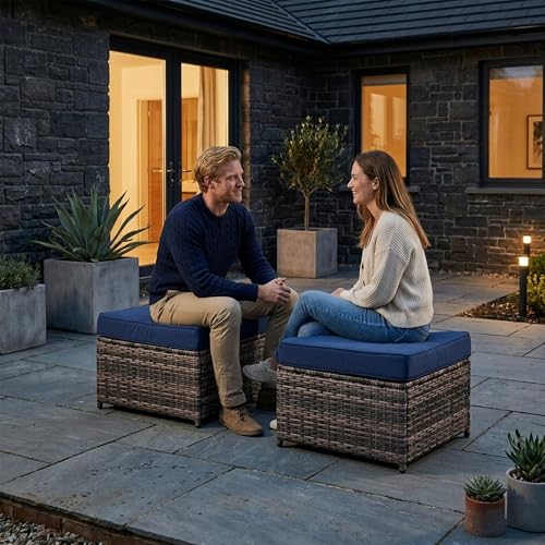 2 Piece Patio Sofa Ottomans with 4.3" Thick Cushions, view 8