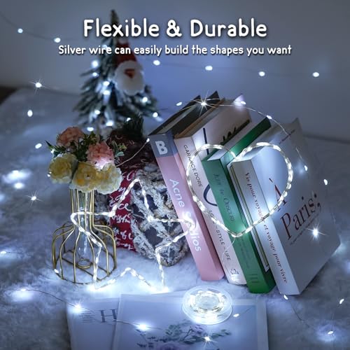 2 Pack Solar String Lights Outdoor Waterproof, Each 33FT 100 LED Solar Fairy Lights Outdoor, 8 Modes White Christmas Light for Outside Garden Tree Patio Yard Wedding Christmas Decorations