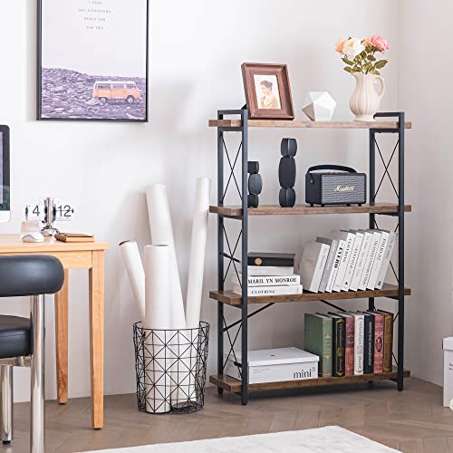 Bookshelf, 4-Tier Industrial Bookcase, Rustic Open Book Shelf, view 3