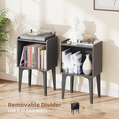Record Player Stand, Vinyl Record Storage Table, Small Space Record Player Organizer Shelf, Turntable Stand Holds up to 100 Albums, for Bedroom Living Room, Black