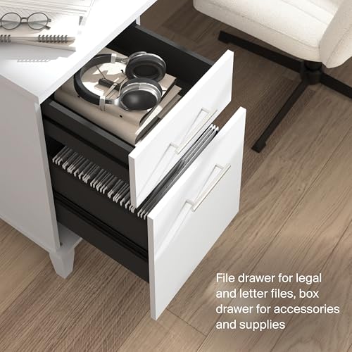 60-Inch L-Shaped Desk with Storage, Corner Computer Office Desk with Drawers and Storage Cabinet, Home Office Furniture, Somerset Collection, White