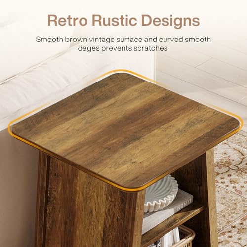 Tribesigns Farmhouse 3-Tier Bedside Table with Storage Shelves, 21.65" Wood Finish Nightstands for Bedroom, Rustic Style End Table for Small Spaces, Easy to Assemble (1)