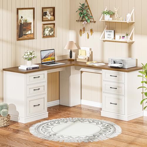 Farmhouse 59" L-Shaped Executive Desk with File Drawer,Unique White, view 8