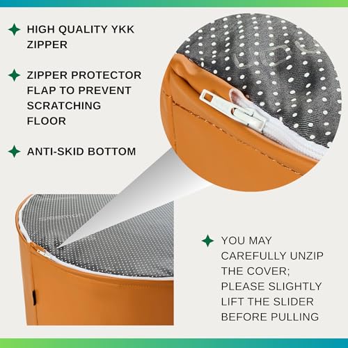Large 22" Faux Leather Sitting Pouf Ottoman Footrest (Burnt Orange) | Wipe-Clean Faux Leather Boho Design for Kids Toddler Playroom with Foam Filling as Seating Side Table College Dorm Décor