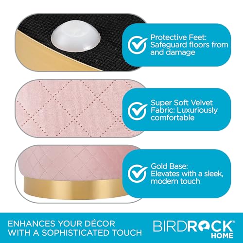 Velvet Round Ottoman Foot Stool with Lattice Design and Gold Trim - Soft, Padded Foot Rest for Living Room or Bedroom – Decorative Foot Ottoman for Chair, Rocking Chair or Couch (Pink)