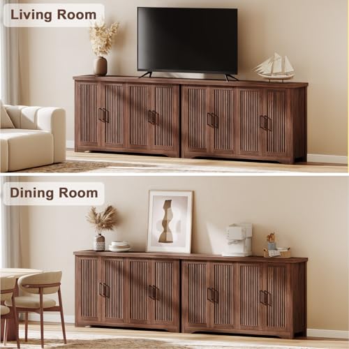 55" Fluted Sideboard Buffet Cabinet with Storage,Walnut, view 7