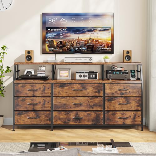 Dresser for Bedroom with 9 Fabric Drawers & 55.12" W Display Shelf, view 7