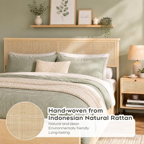 Queen Bed Frame with Natural Rattan Headboard and Wooden 4 Storage Drawers, view 7