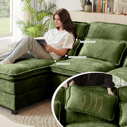 112" Modular Sectional Sofa, U Shaped Comfy Cloud Couch with Double Chaise and Padded Armrests, Modern Deep Seat Sectional Couches for Living Room, Apartment, Office, Green