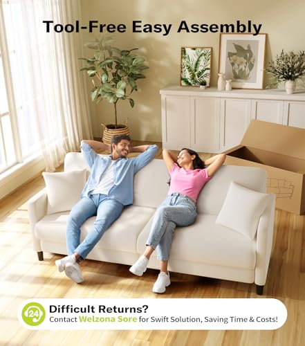 83" Couches for Living Room, Teddy Sofa Couch, Comfy Sofas for Living Room, Tool-Free Setup Loveseat Sofa, All-Wood Love Seat Couches, Small Couch 2 Pillows Included, Beige