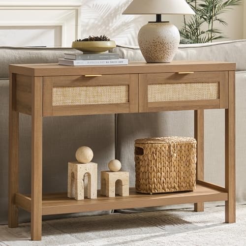 Rattan Console Table with Drawers, Boho Entryway Table Sofa Table | Entry Table With Storage Drawers, Hallway Table for Entryway, Sofa Table Behind Couch, Console Table for Living Room, Hallway
