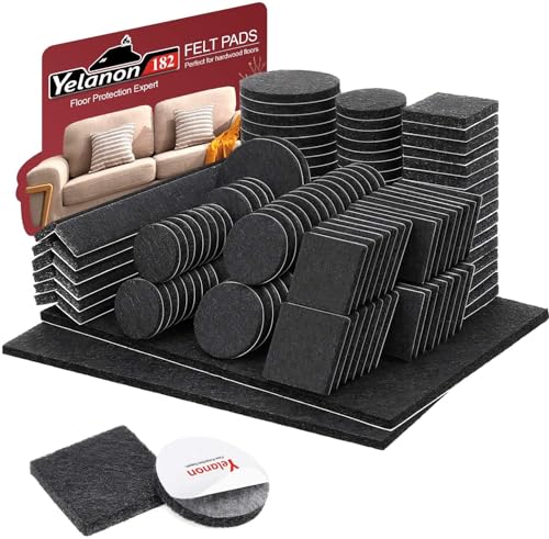 Felt Furniture Pads -182 Pcs Premium Felt Pads for Chair Legs Furniture, Floor Protectors for Hardwood Floors, Black