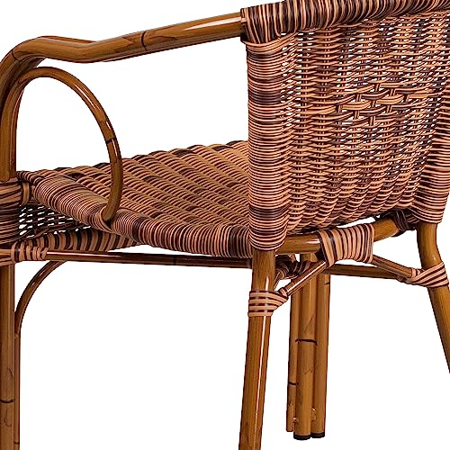 Cadiz Series Dark Red Bamboo-Aluminum Indoor-Outdoor Restaurant-Patio Chair with Burning Brown Rattan