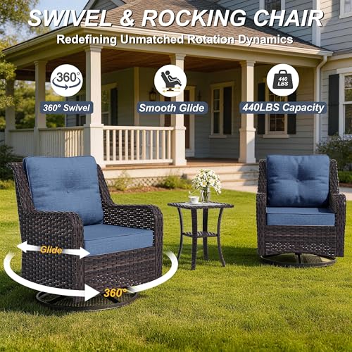 7-Piece Patio Furniture Set, Outdoor Thick Wicker Sectional Sofas with 2 Swivel Chairs, High Back Sectional Sofa Couch, Outdoor Conversation Set for Backyard, Porch, Deck, Dark Blue